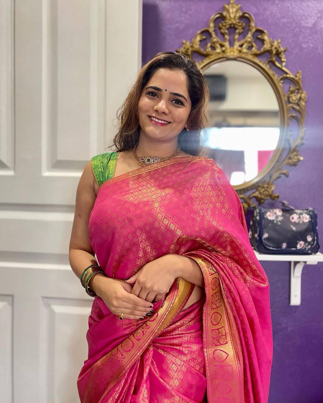 Actress Bhagyashree Mote in pink saree