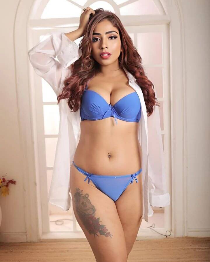 Aayushi Jaiswal in blue swimsuit 