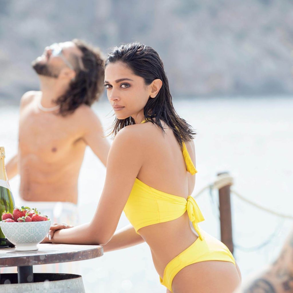 Actress Deepika Padukone in yellow swimsuit