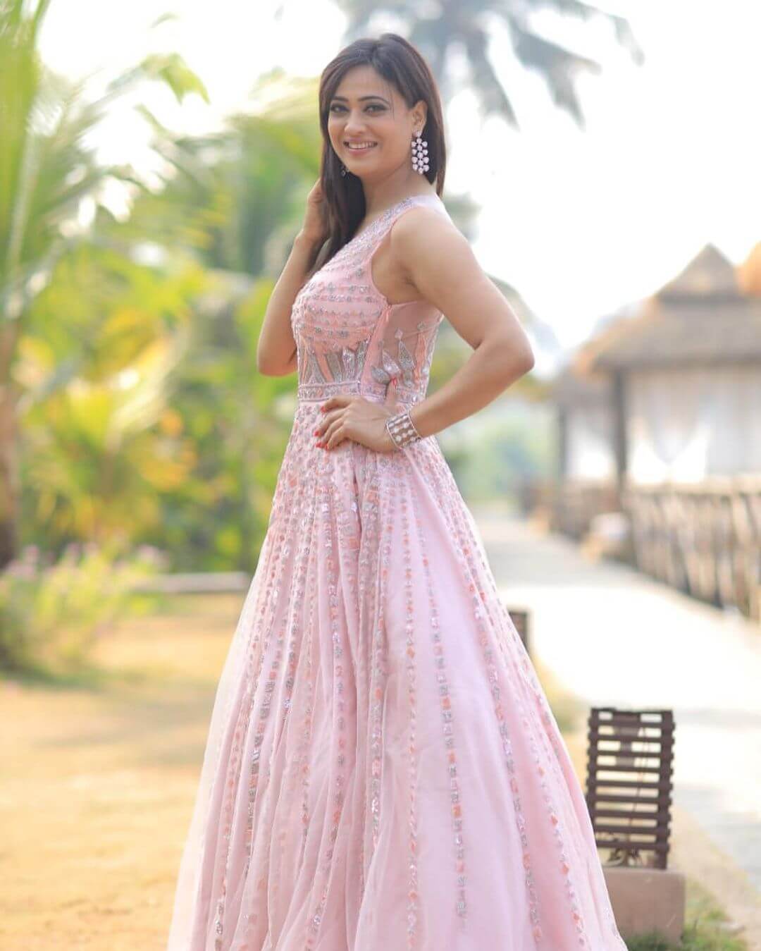 Shweta Tiwari in light pink outfit