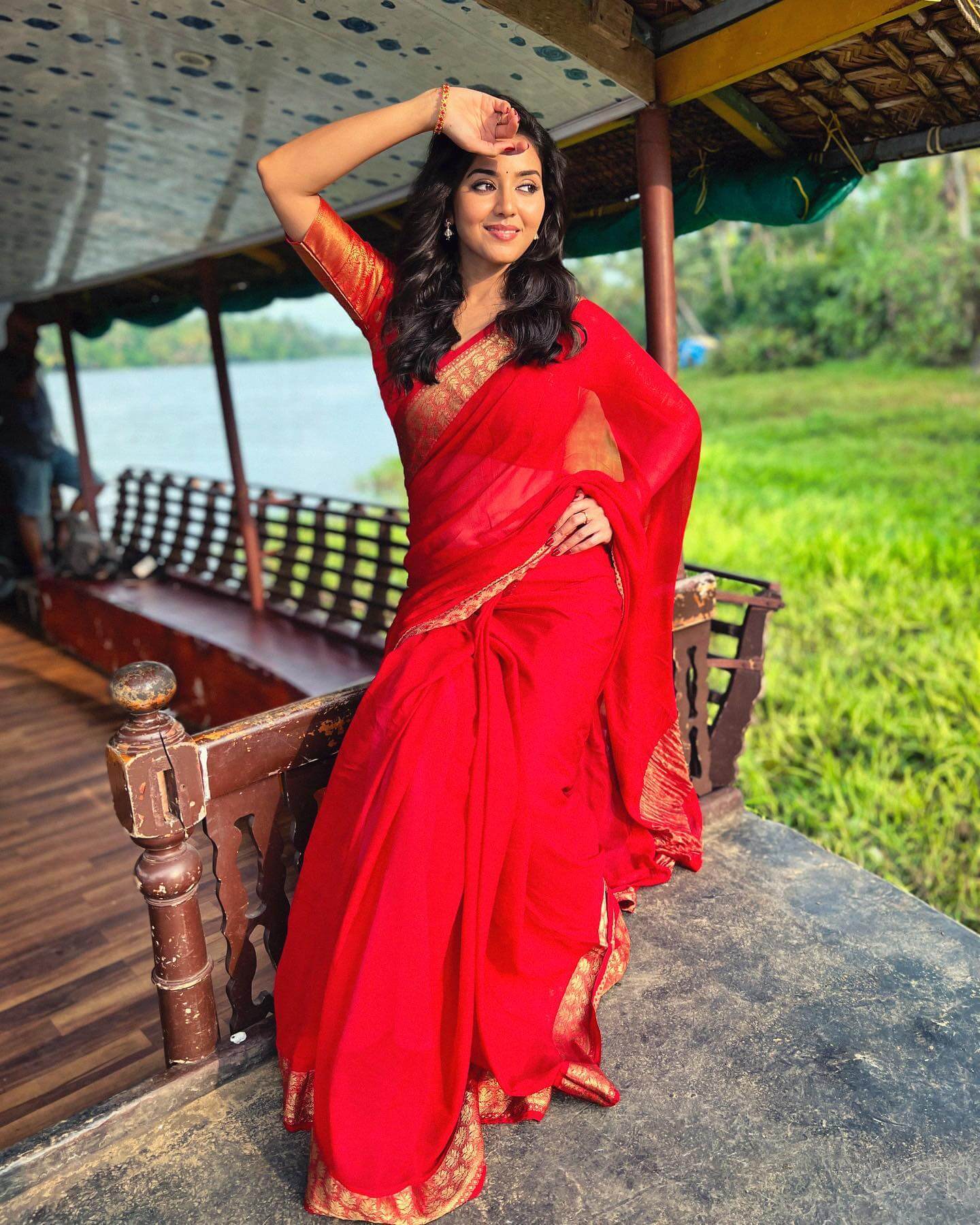 Actress Vidya Pradeep in red saree 