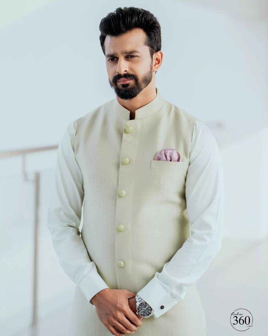 Actor Shaheen Sidhique in stylish white outfit