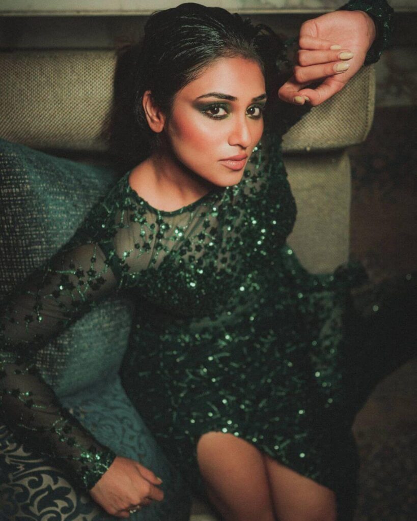 Indhuja Ravichandran in sexy green dress