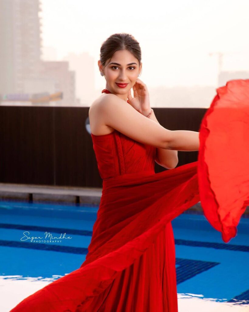 Vidhi Pandya in red outfit