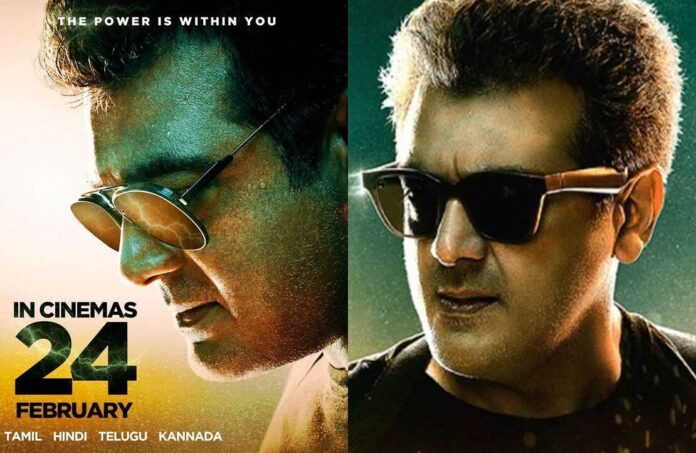 Valimai movie poster and Ajith face close up
