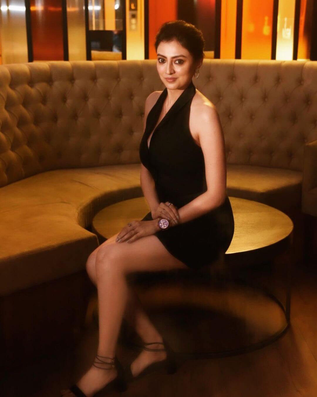 Priyanka Mondal in sexy black short gown