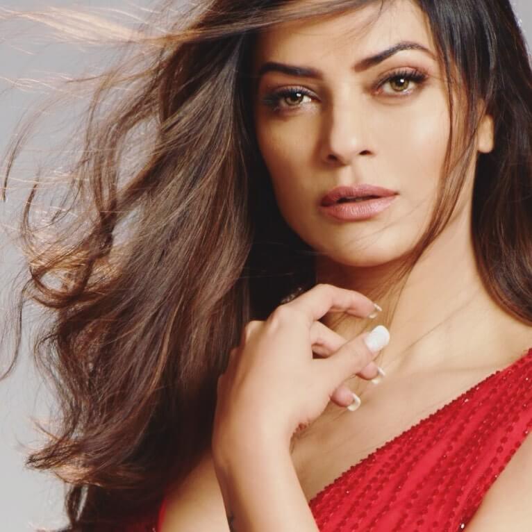 Sushmita Sen close up shot in red outfit