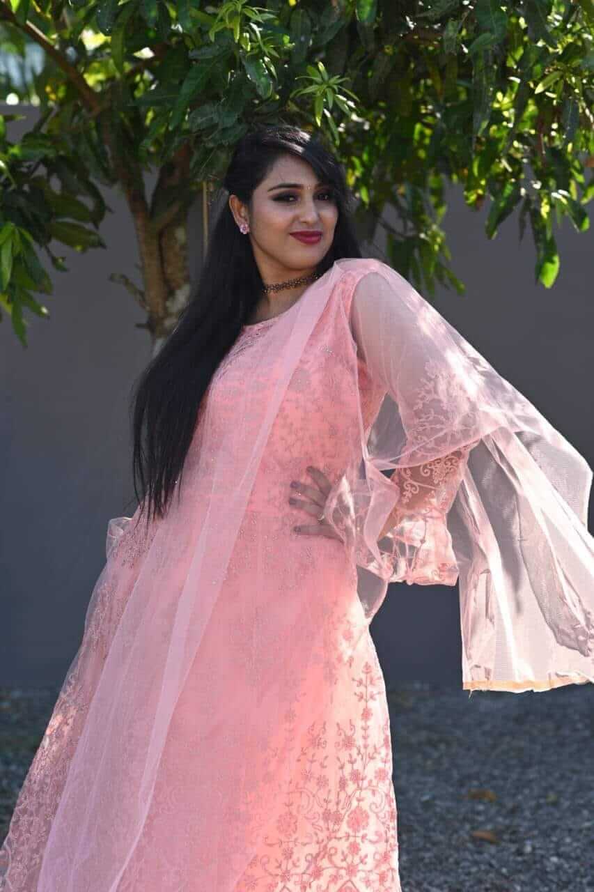 VJ Shalini Nair in rose salwar