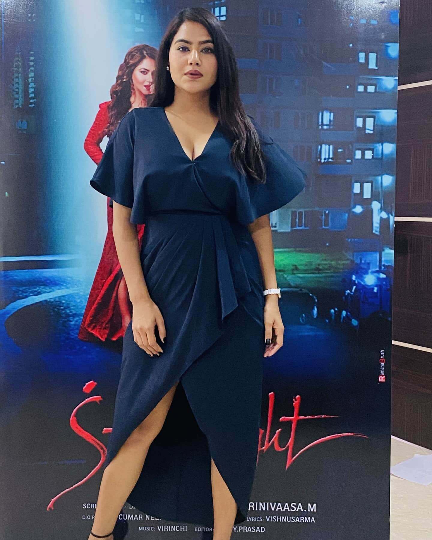 Actress Tanya Desai in sexy dark blue gown