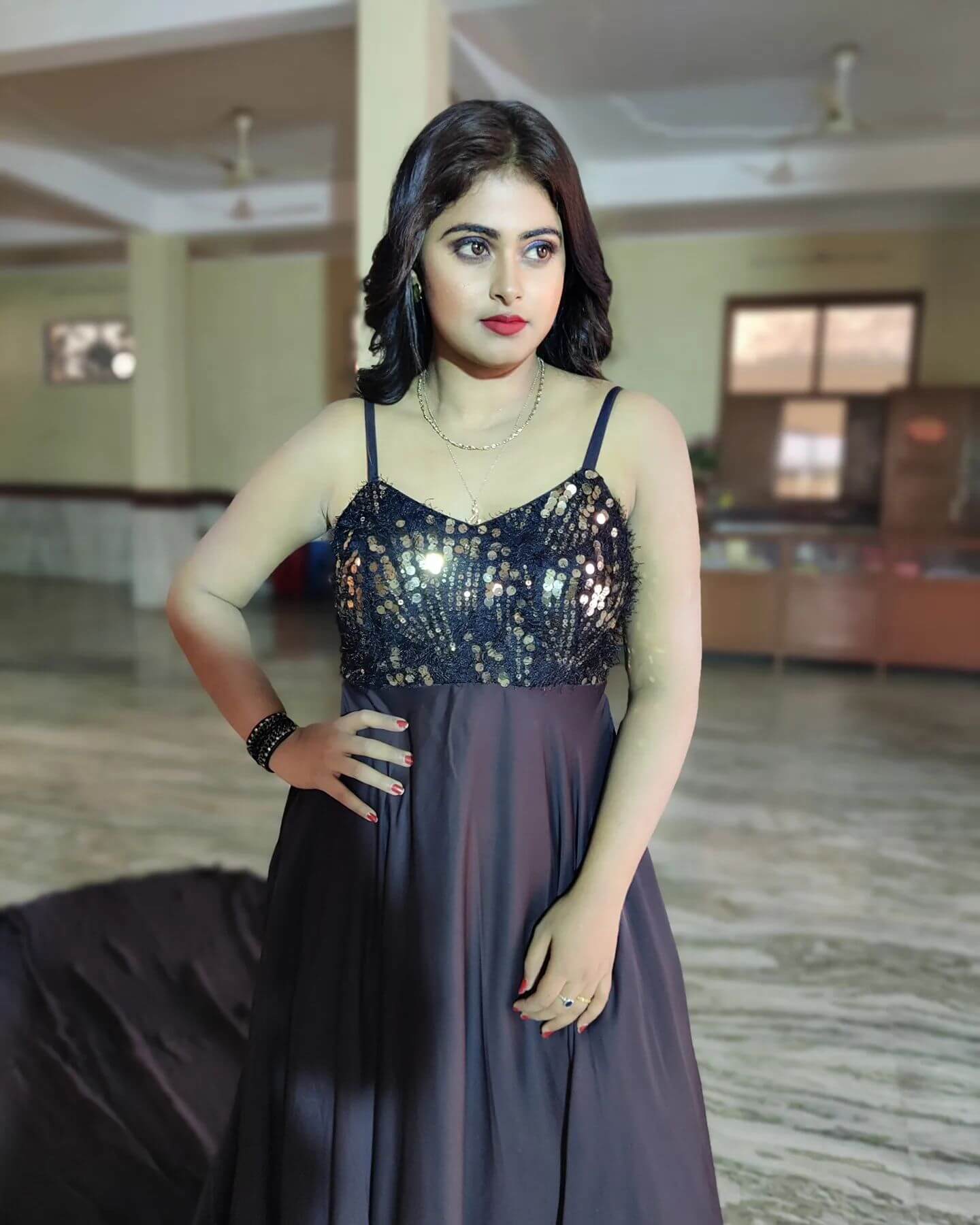 Actres Megha Sree in sexy black gown