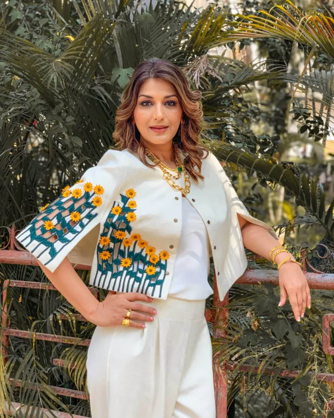 Actress Sonali Bendre in stylish white outfit