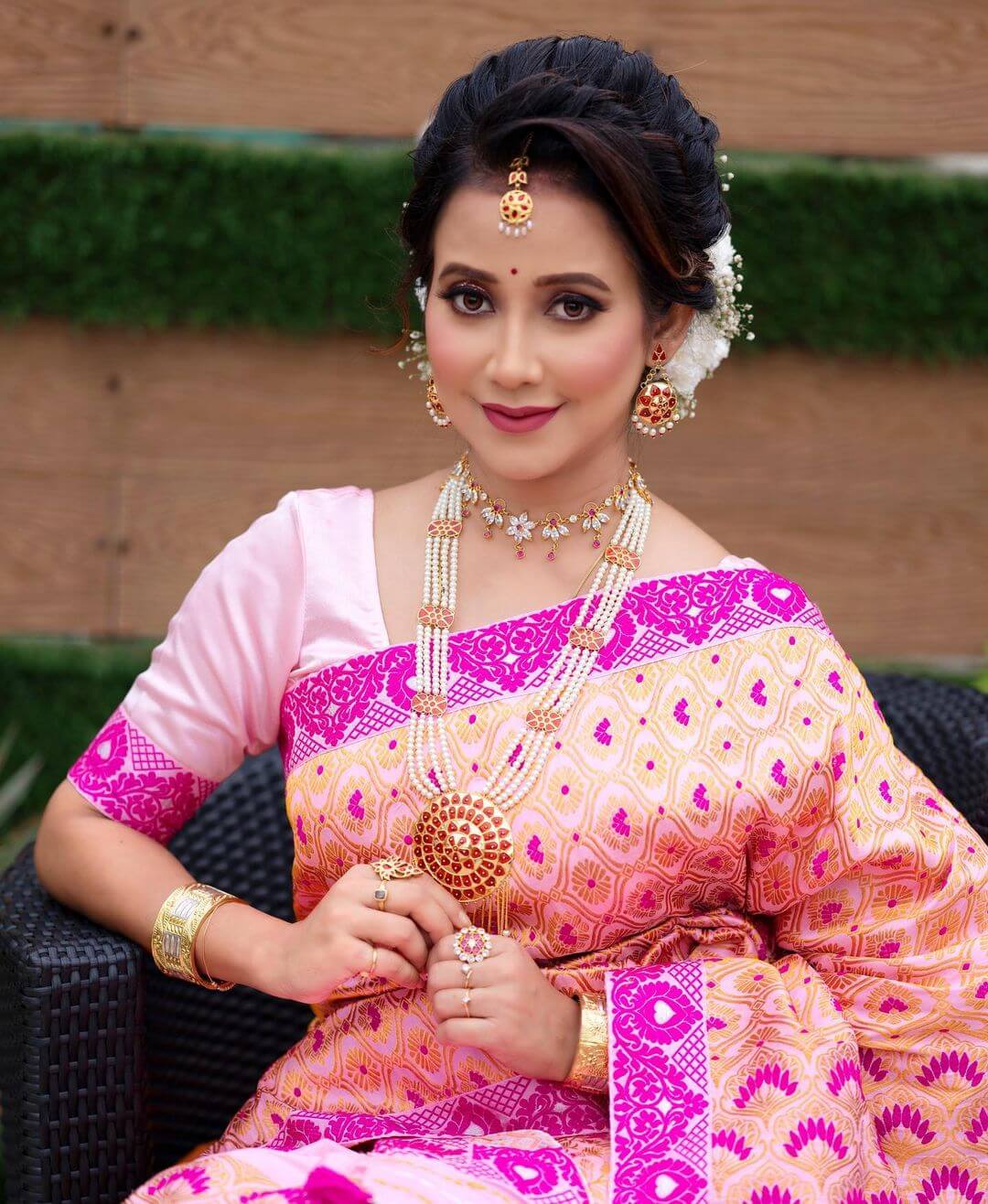 Actress Barsha Rani Bishaya close up shot in saree