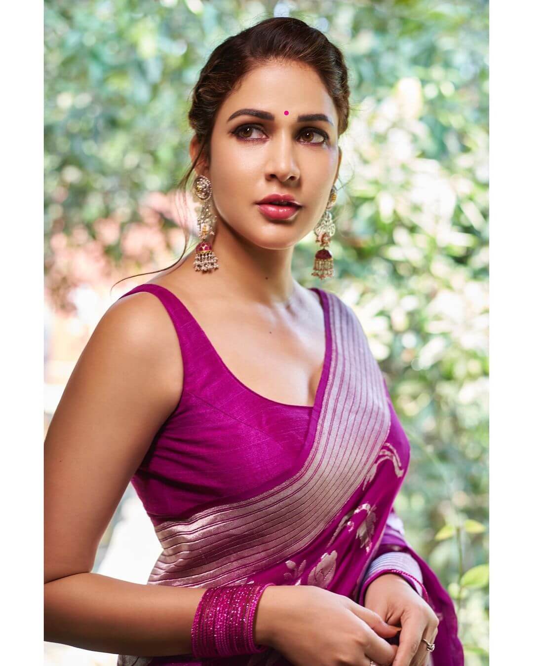 Actress Lavanya Tripathi in sexy pink saree and sleeveless blows