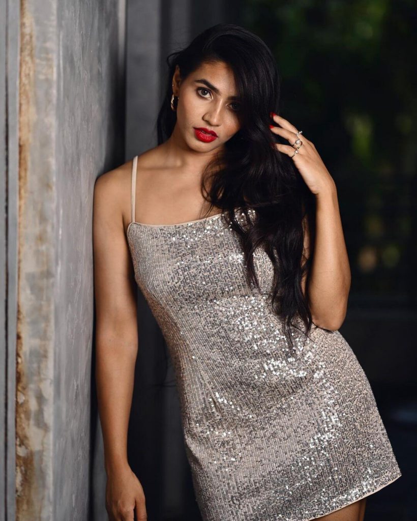 Actress Sapthami Gowda in sexy short gown