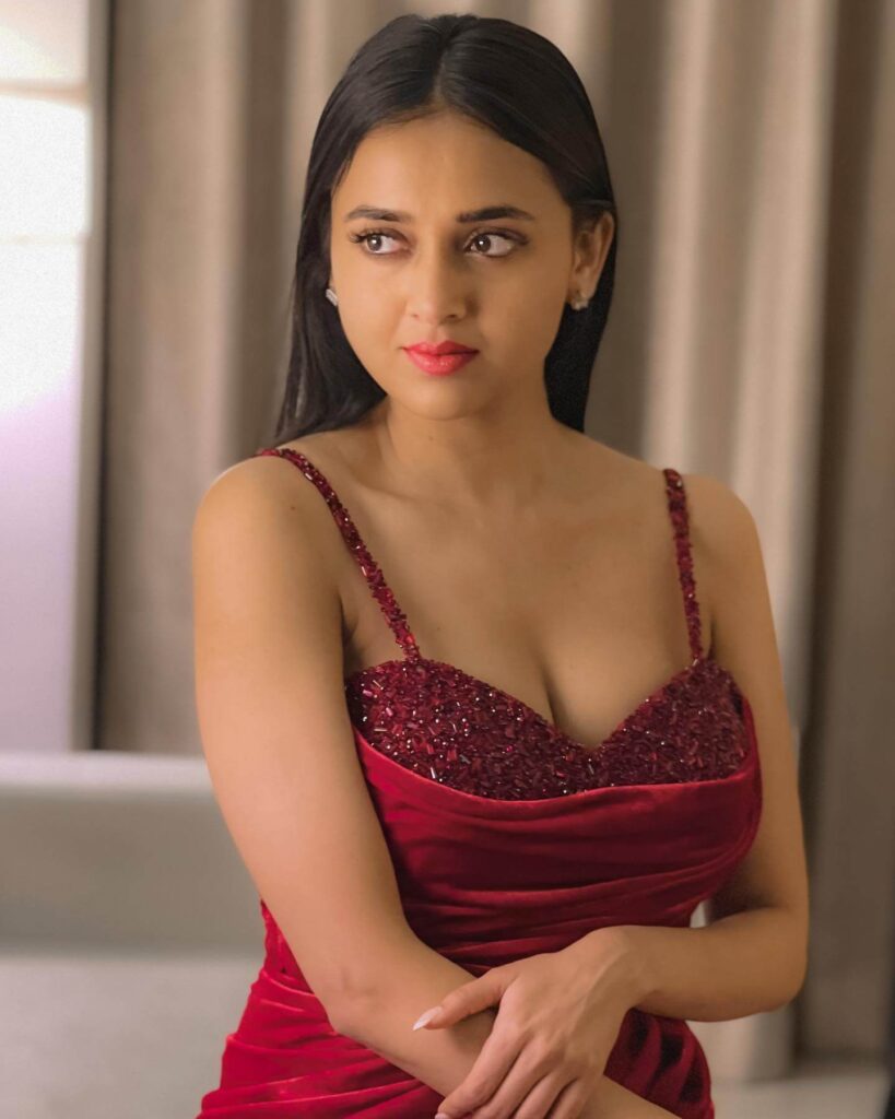 Actress Tejasswi Prakash in sexy red gown