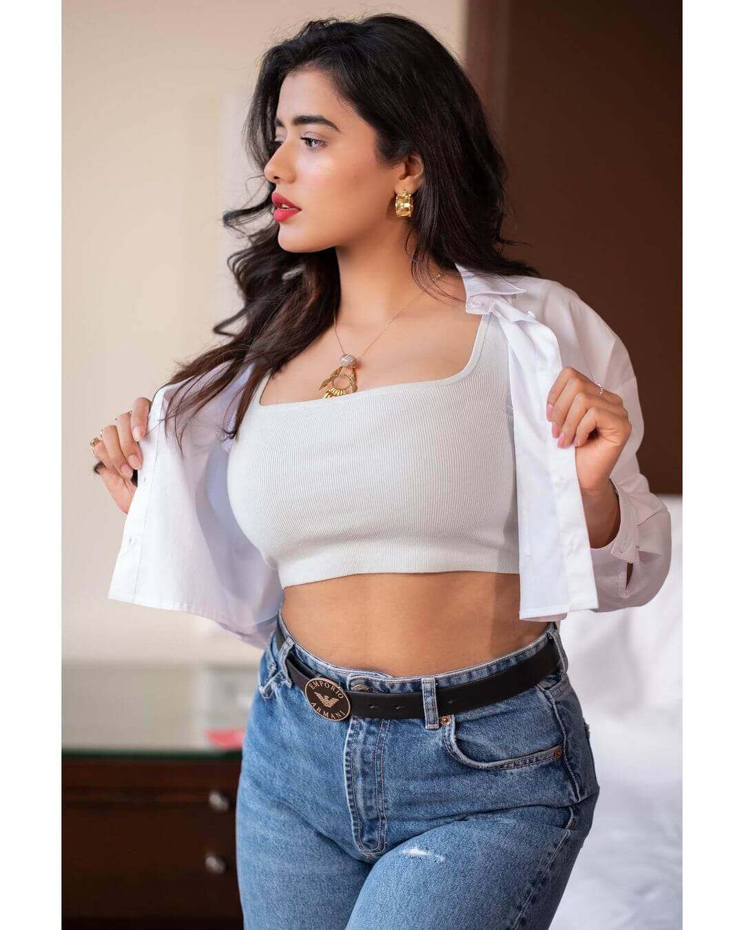 Actress Ketika Sharma sexy shot in white tank top