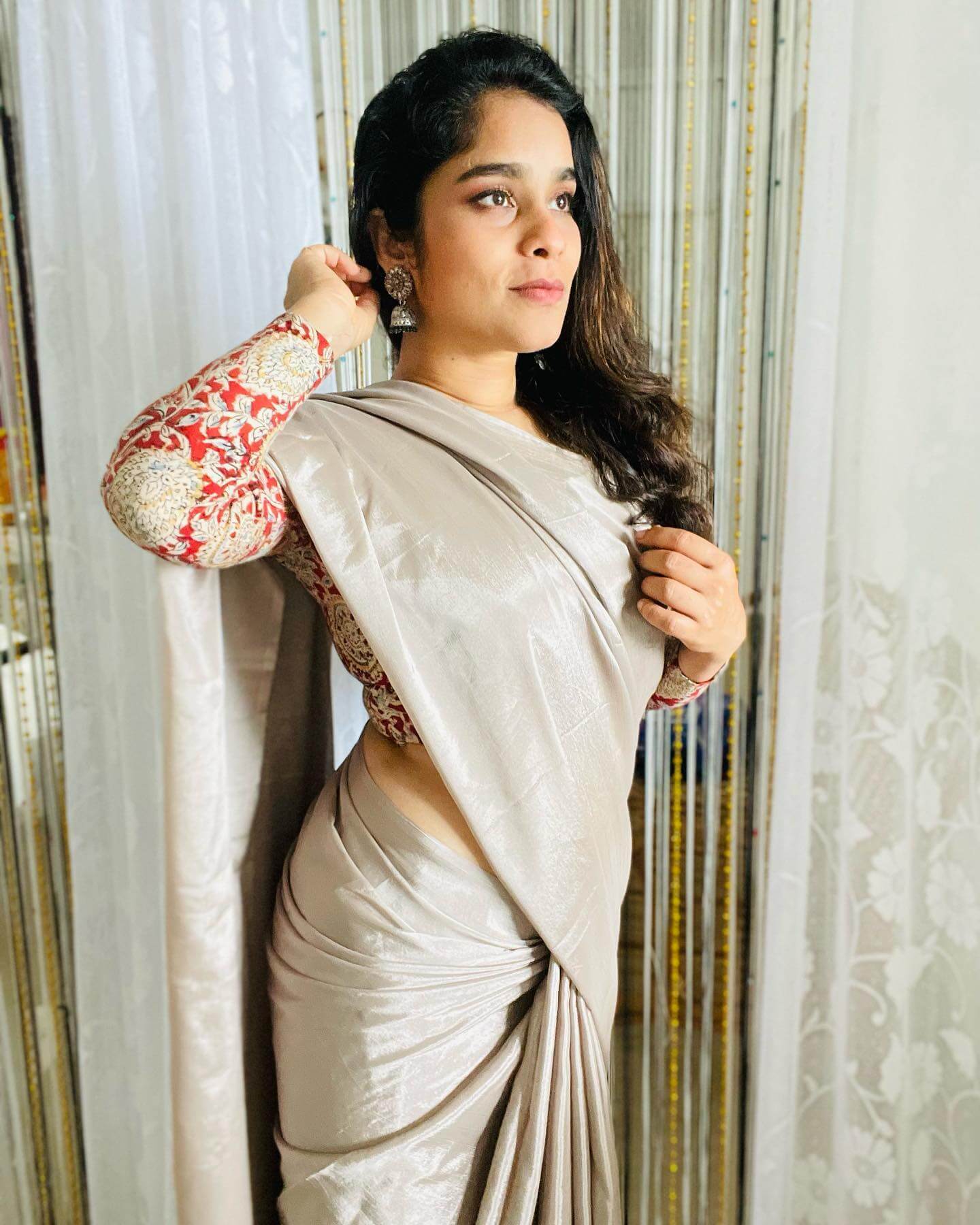 Actress Kshama Krishna in saree and full sleeve blouse