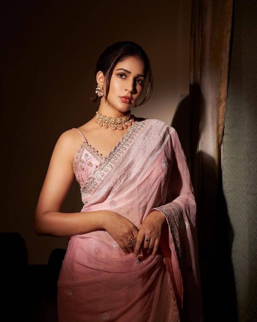 Actress Lavanya Tripati in sexy pink saree and sleeveless blouse