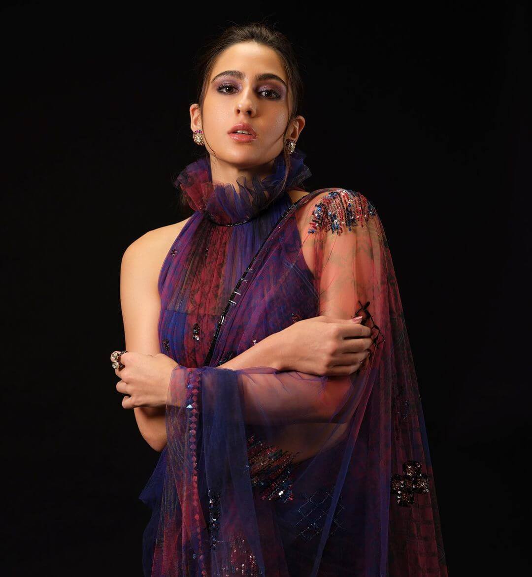 Sara Ali Khan in purple transparent outfit
