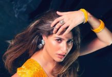 Shreya Mehta in sexy yellow blouse and blue saree