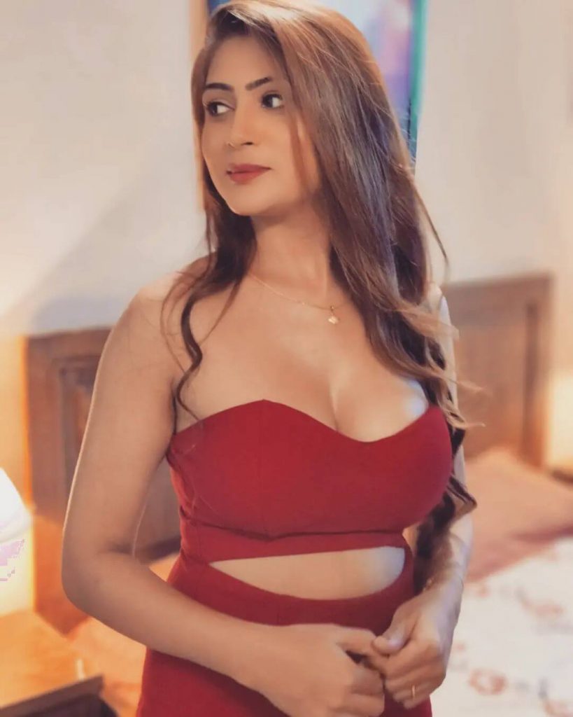 Actress Hiral Radadiya sexy close up in red outfit
