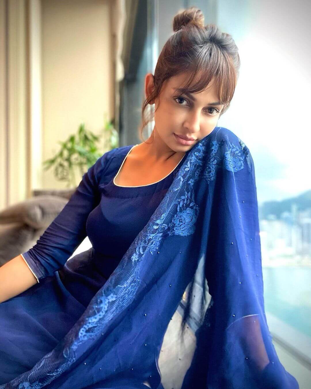 Actress Rubina Bajwa in dark blue salwar