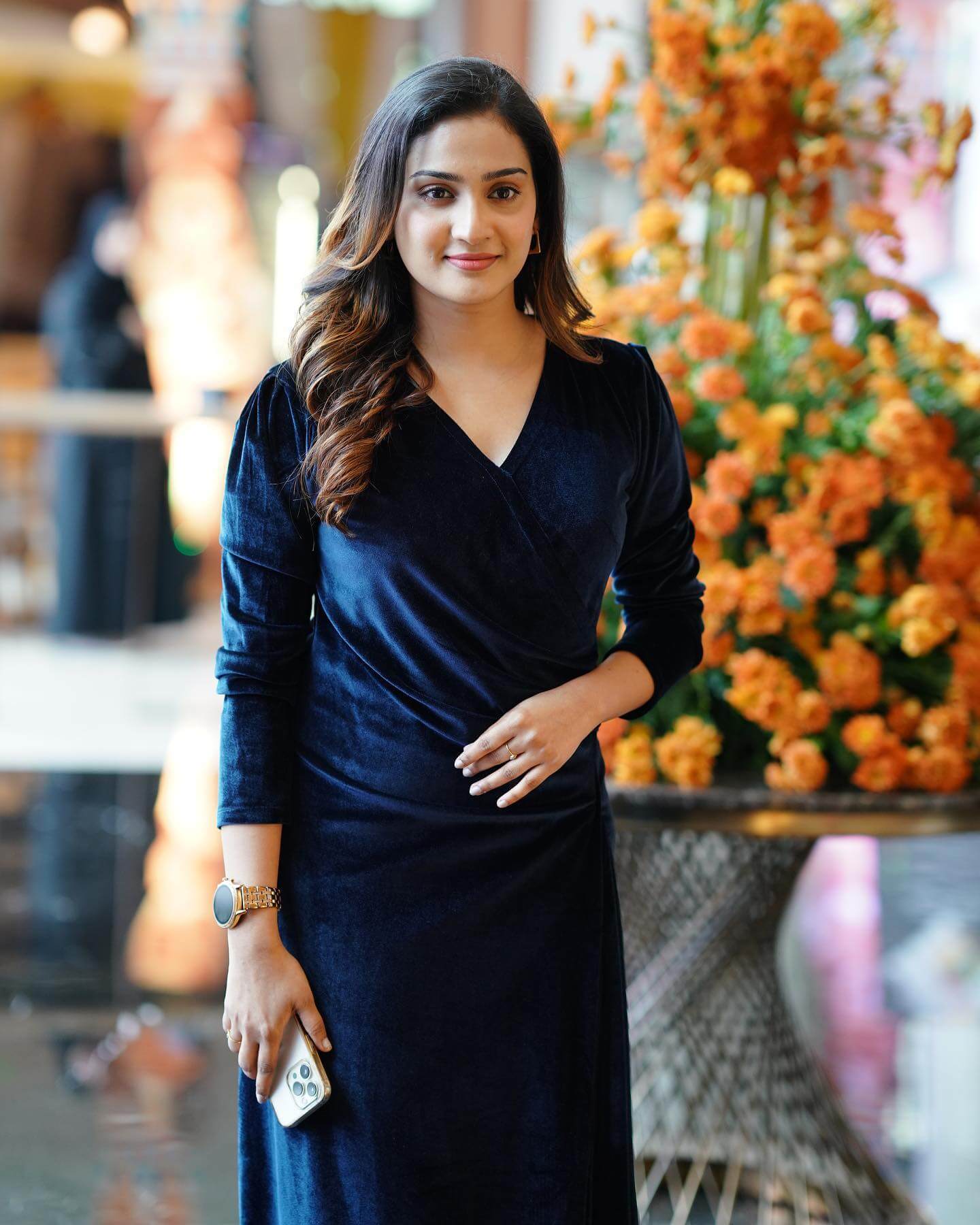 Actress Aditi Ravi in dark blue gown
