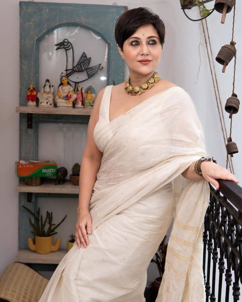 Actress Swastika Mukherjee in sexy white saree and sleeveless blouse