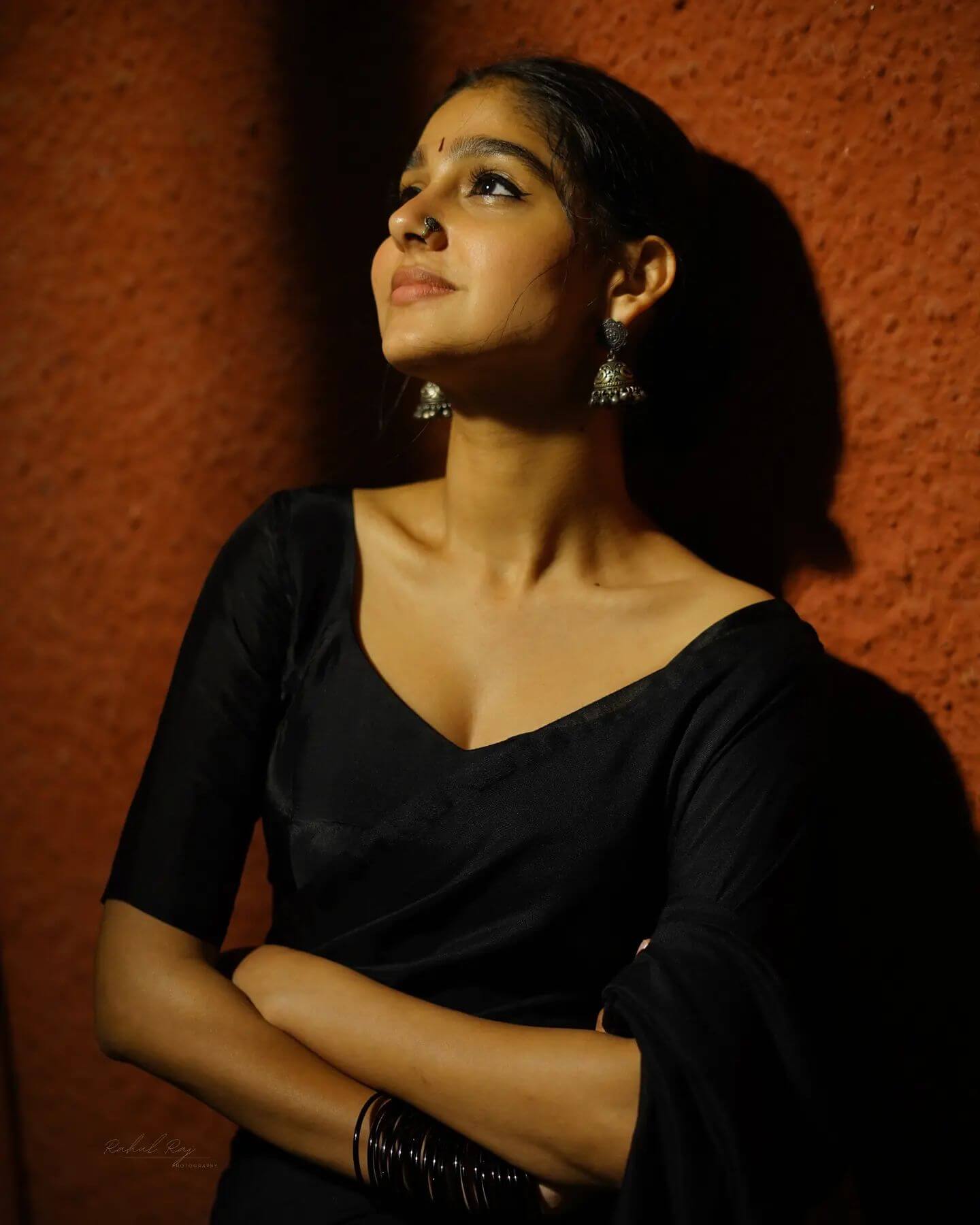 Actress Anaswara Rajan close up in black outfit