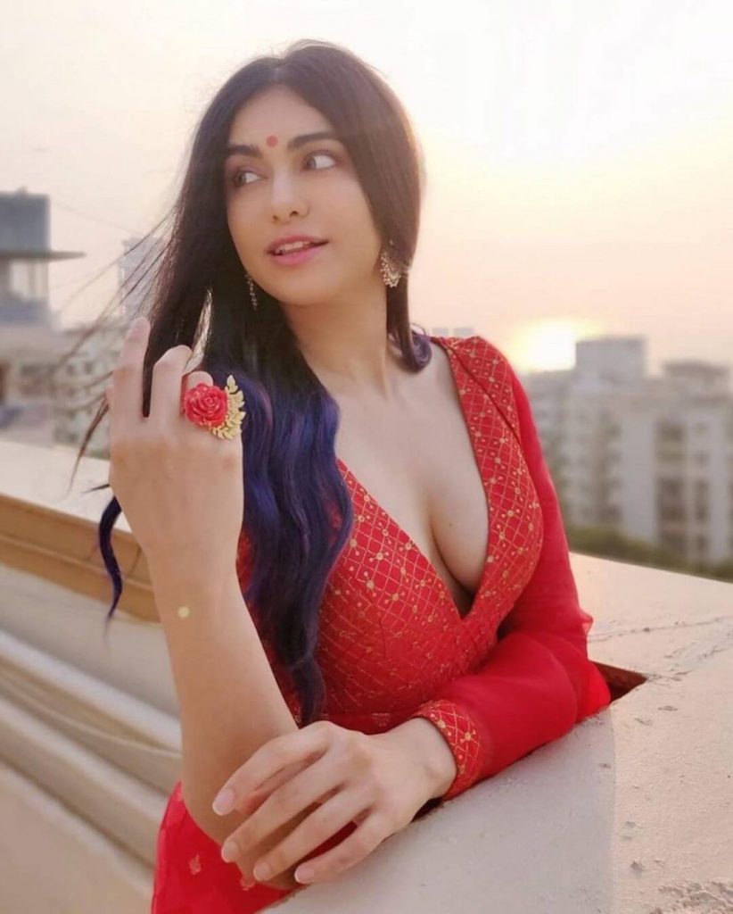 Actress Adah Sharma sexy close up in red outfit