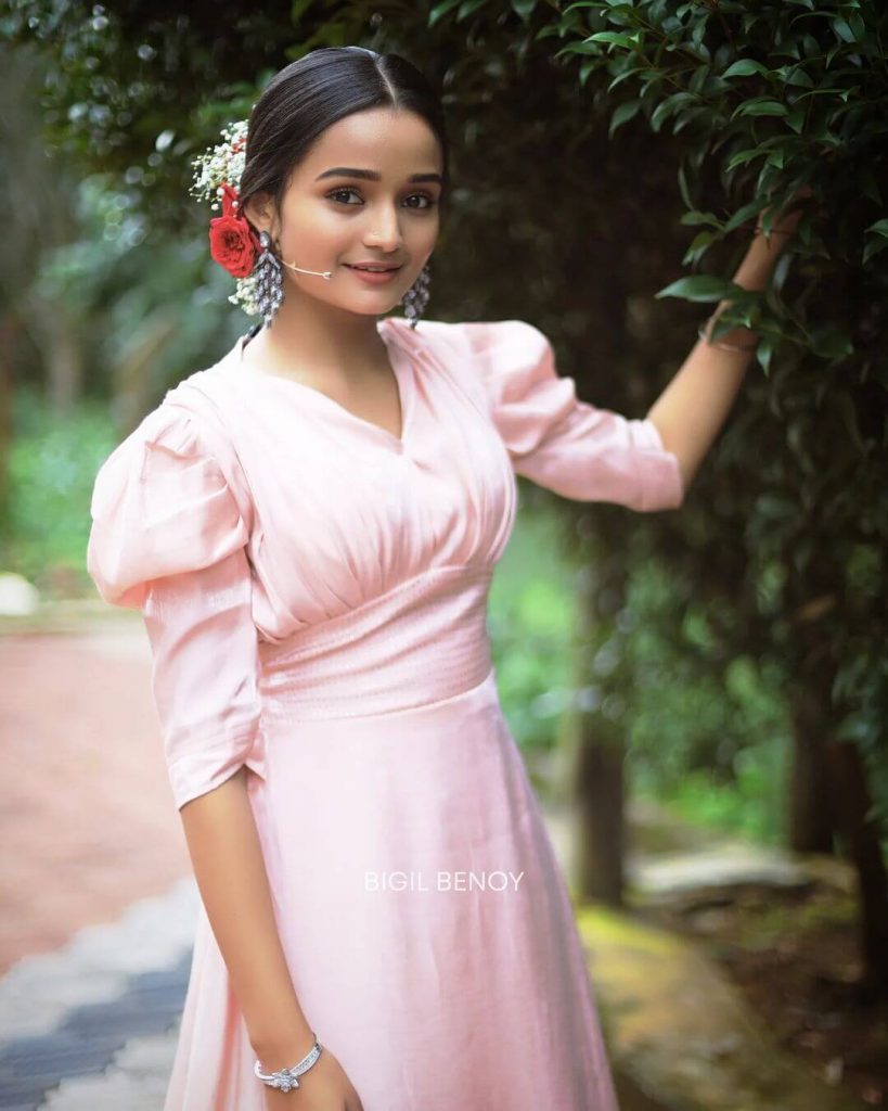 Actress Meenakshi in stylish long dress