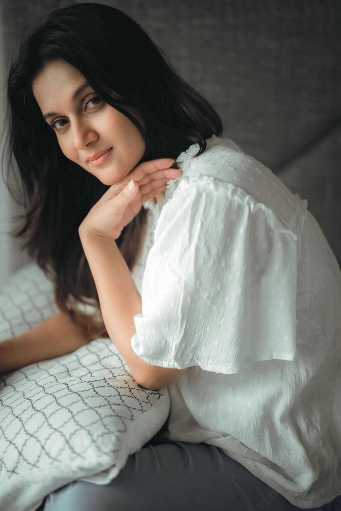 Actress Rafiath Rashid Mithila close up in white outfit