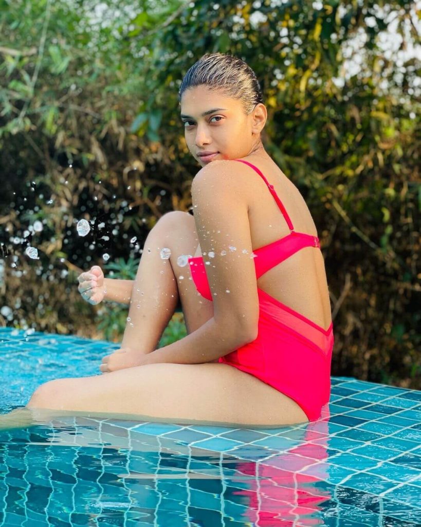 Dushara Vijayan in pink swimsuit 