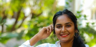 Lakshmi Priyaa Chandramouli close up in white shirt