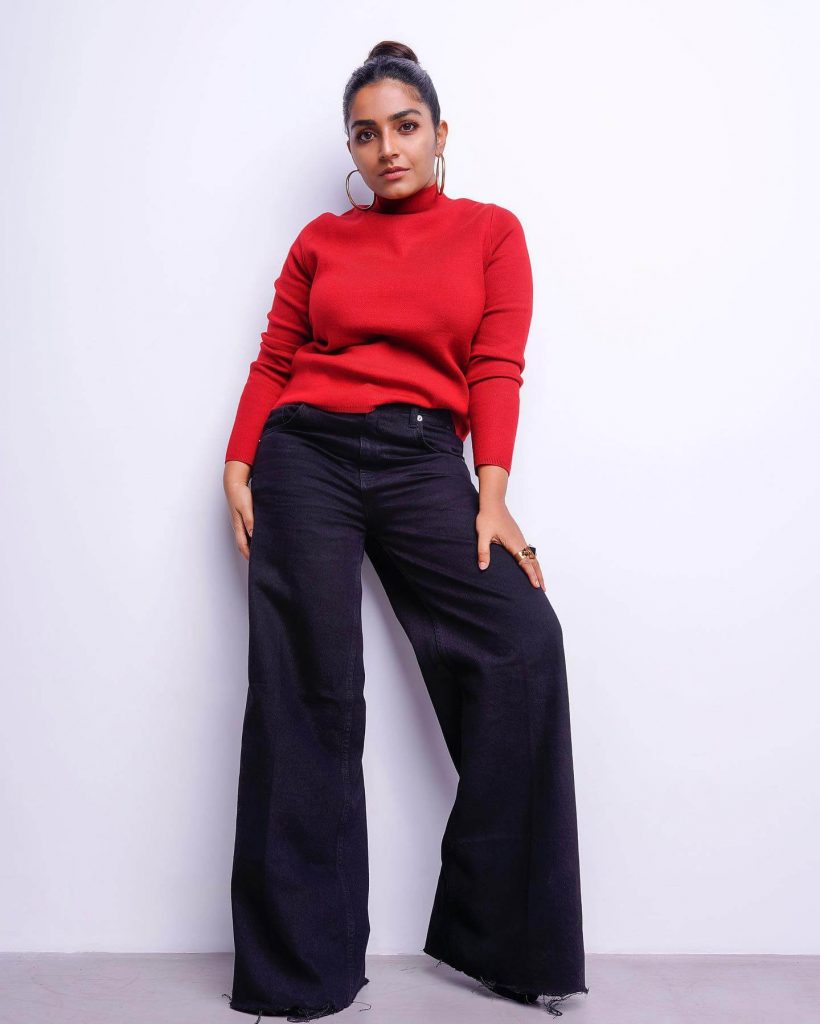 Actress Rajisha Vijayan red tshirt and black pant