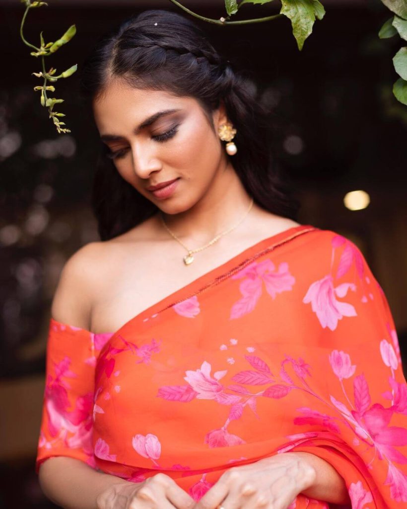 Actress Malavika Mohanan in Dazzling Floral Saree