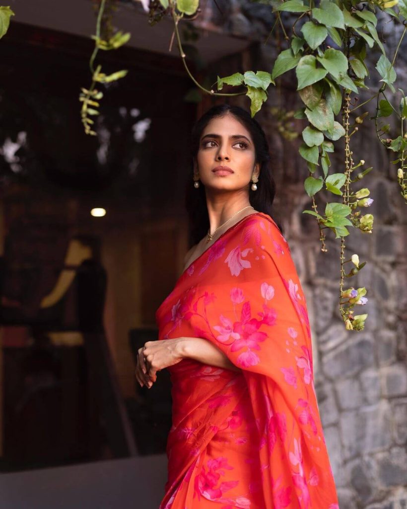 Actress Malavika Mohanan in Dazzling Floral Saree