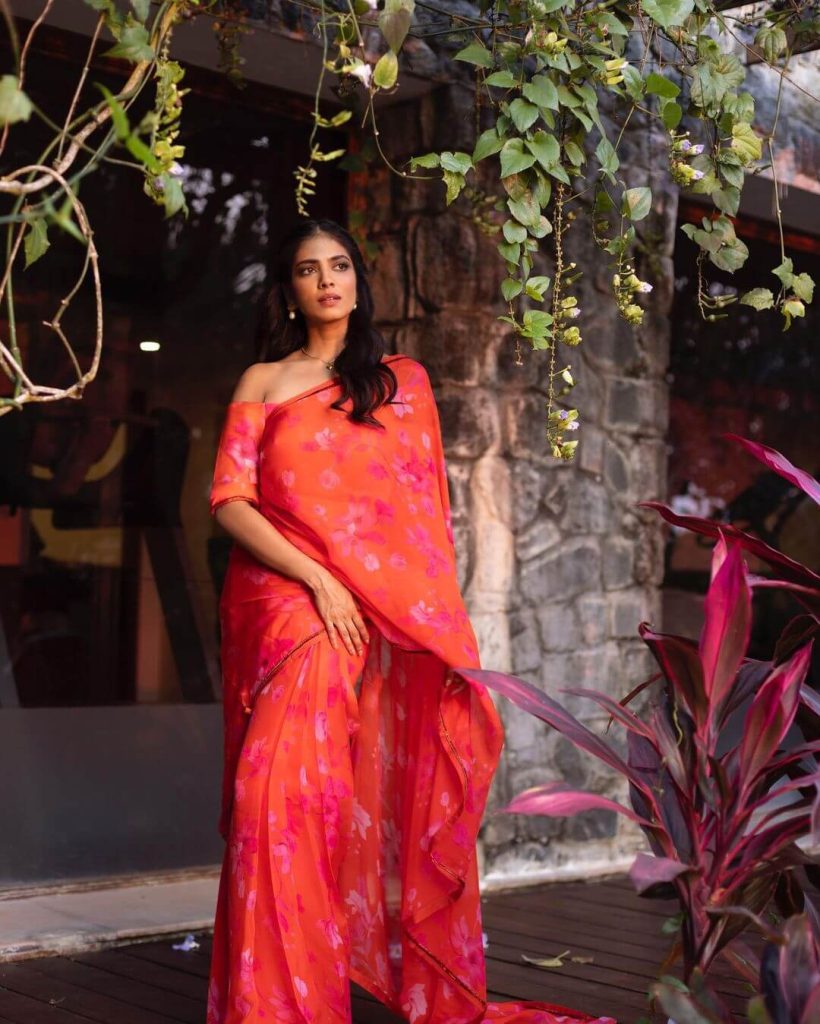 Actress Malavika Mohanan in Dazzling Floral Saree