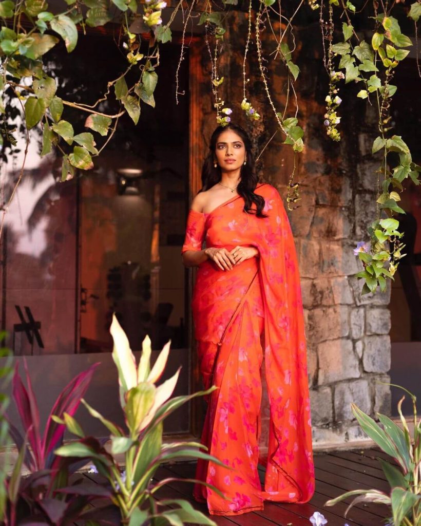 Actress Malavika Mohanan in Dazzling Floral Saree