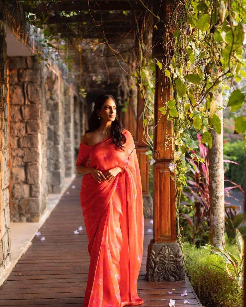 Actress Malavika Mohanan in Dazzling Floral Saree