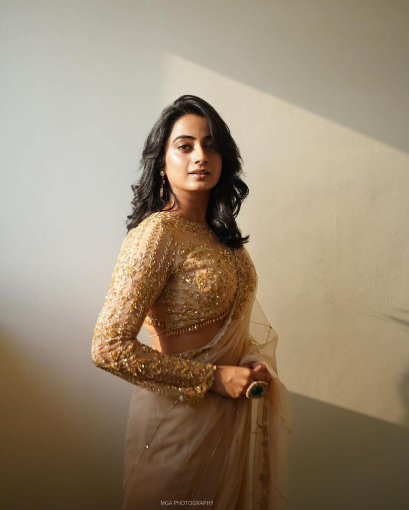 Actress Namitha Pramod in a Golden-Coloured Saree
