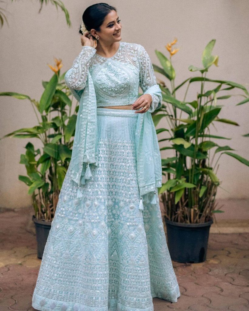 Actress Priyamani in light blue Embroidered Lehenga 