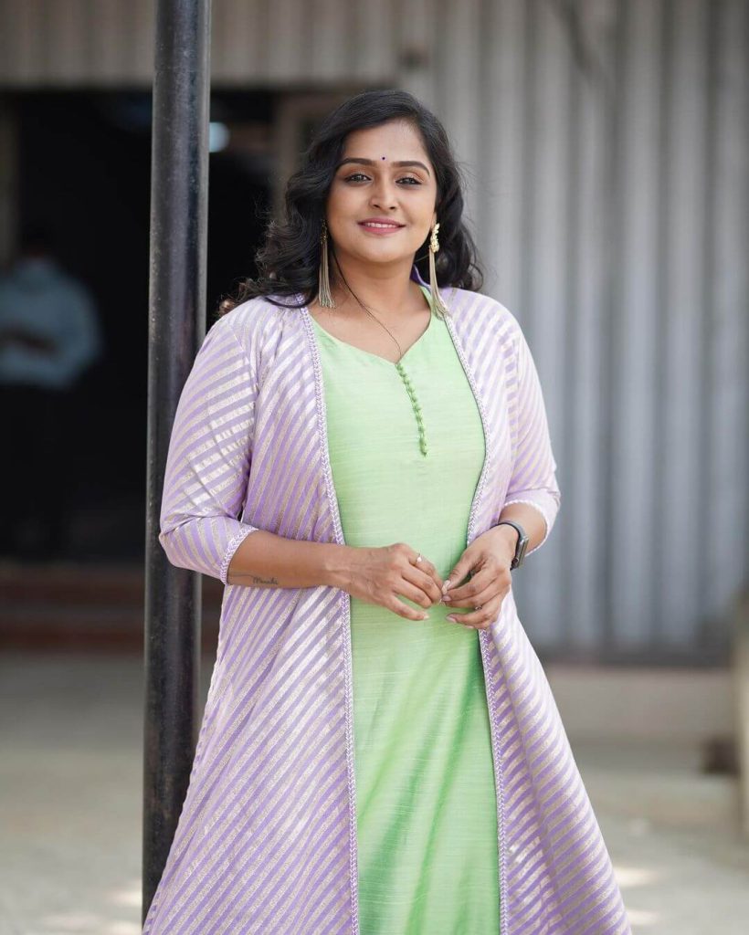 Actress Ramya Namabessan in attires styled by Pradeep Krishnan