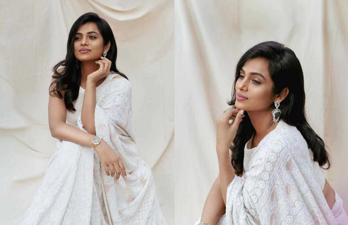 Actress Ramya Pandian Photos in White Dress looks Sublime