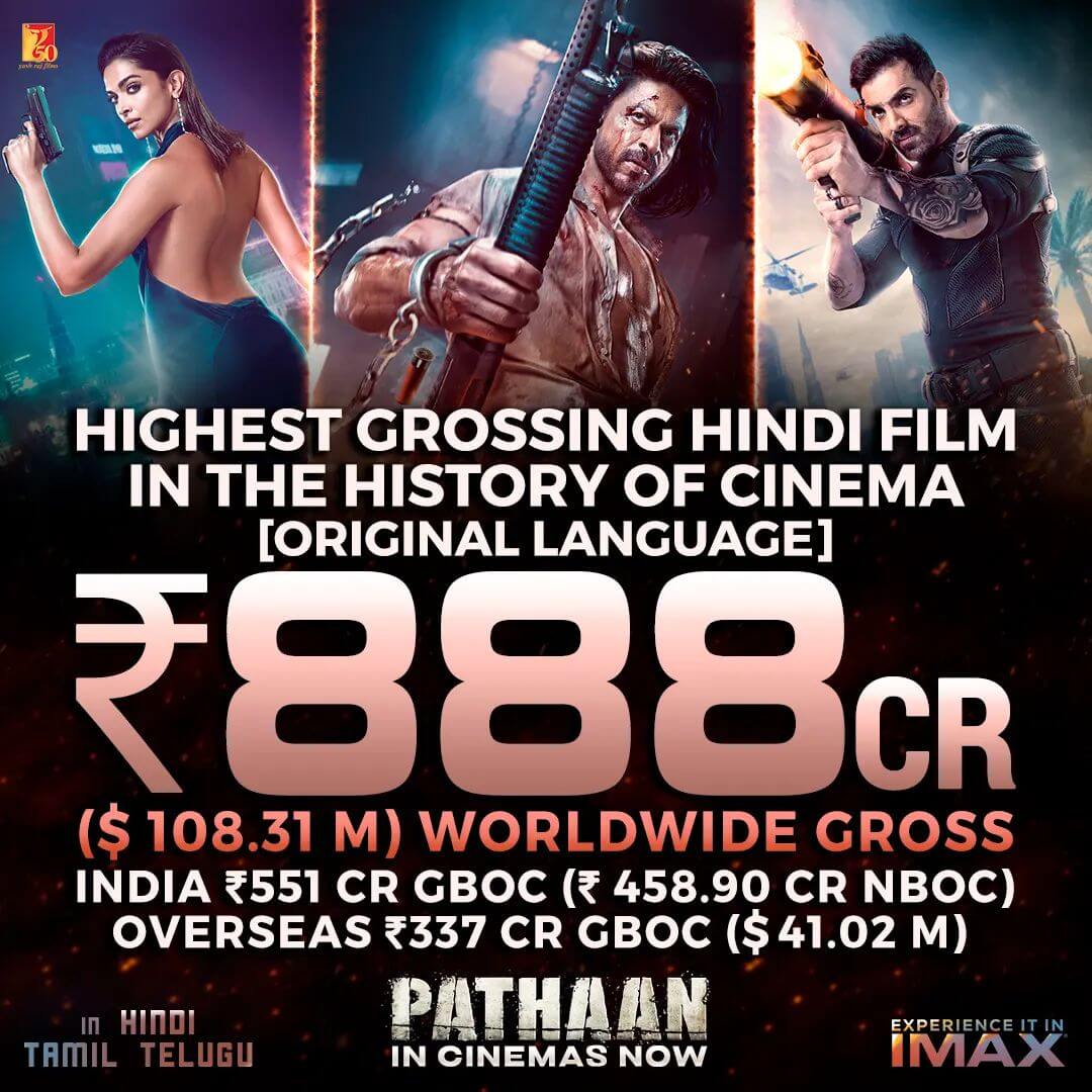 Shah Rukh Khan's Pathaan becomes the The Highest Grossing Hindi Film in India