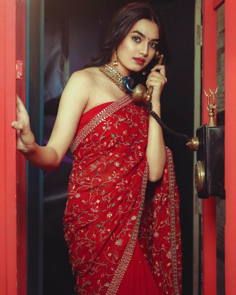 Actress Vidhi Yadav Looks Stunning in Dark Red Saree