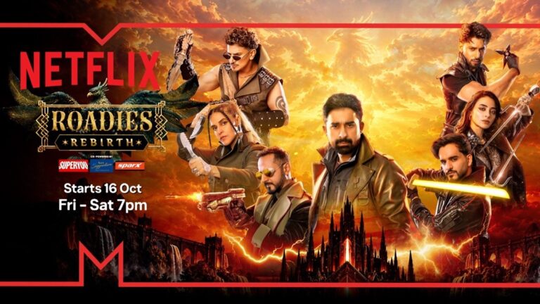Roadies Rebirth official Netflix poster with host Rannvijay Singha and the six gang leaders, starts 16 October, Friday and Saturday 7 PM